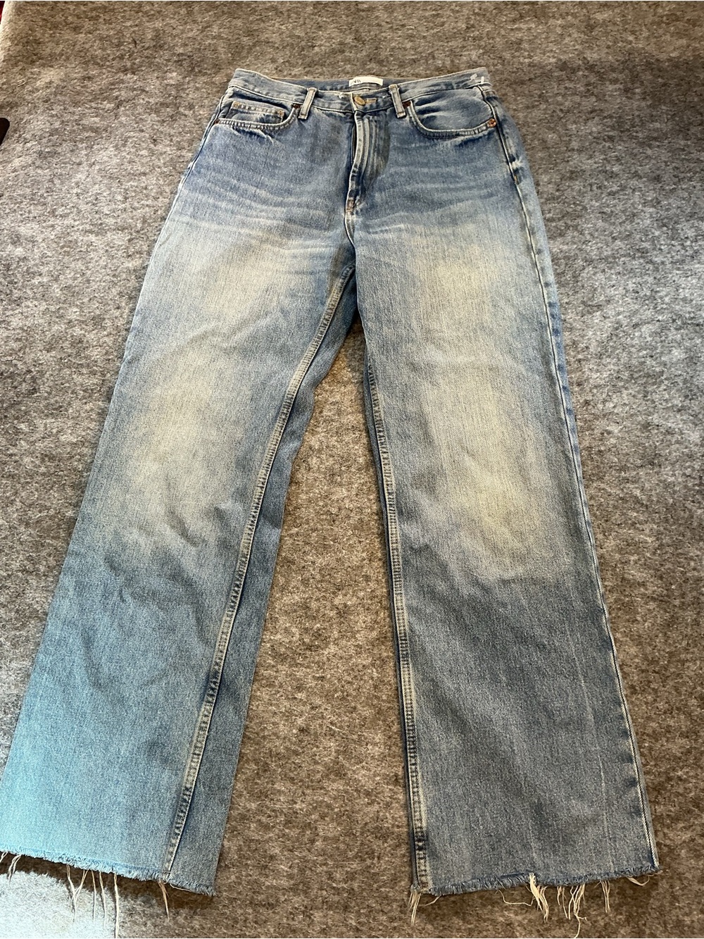 Zara High Rise Wide Leg Cotton Light Blue Straight-Leg Jeans Size 8